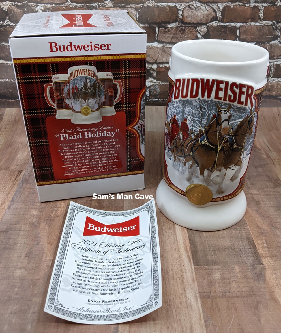 2021 Budweiser Holiday stein PLAID HOLIDAY from annual Christmas mug series NEW! 