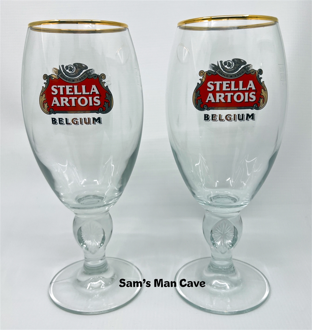 Great for a Home Bar!!! Stella Artois 40 CL Gold Rimmed Chalice Beer Glasses 