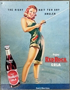 Red Rock Cola Girl Fishing Tin Sign