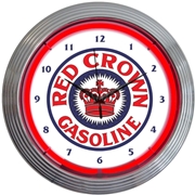 Red Crown Gasoline Neon Clock