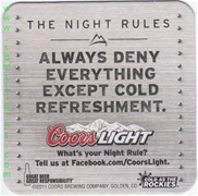 Coors Light Night Rules #1 Beer Coaster