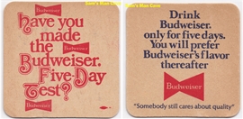 Budweiser Five Day Test Beer Coaster