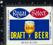 Regal Select Draft Beer Label