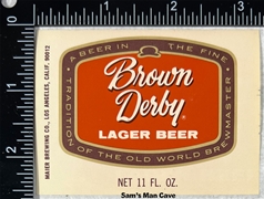 Brown Derby Lager Beer Label