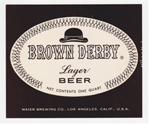 Brown Derby Lager Beer Label