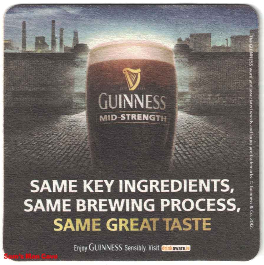 100 Guinness Mid Strength Beer Mats Pub Card Drink Coasters Square Bar Man Cave 
