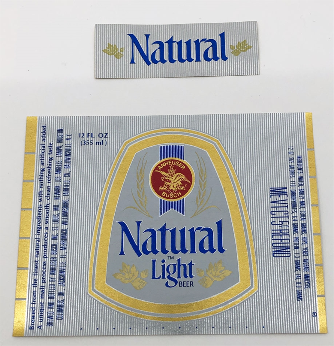 Natural Light Beer Label with neck label