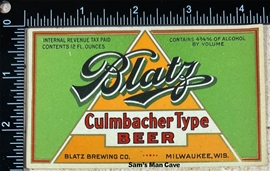 Blatz Culmbacher Type Beer IRTP Label