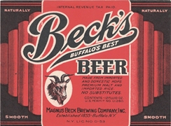 Beck's Buffalo's Best Beer IRTP Label