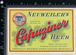 Neuweiler's Capuziner Beer IRTP Label