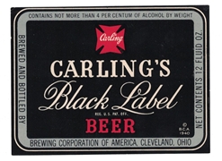 Carling's Black Label Beer Label ©1940