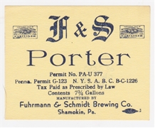 F&S 1/4 Keg Porter IRTP Label