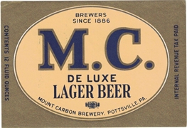 M.C. De Luxe Lager Beer IRTP Label
