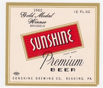 Sunshine Beer 1962 Gold Medal Winner Beer Label
