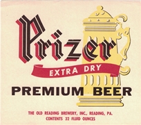 Prizer Extra Dry Beer Label