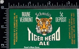 Schmidt's Tiger Head Ale Deposit Beer Label