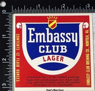 Embassy Club Lager Beer Label