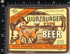 Richbrau Wurzburger Type Dark Beer IRTP Label