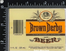 Brown Derby Beer Label