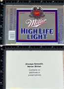 Miller High Life Light Beer Label