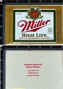 Miller High Life Beer Label