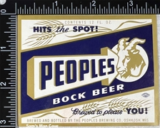 Peoples Bock Beer Label