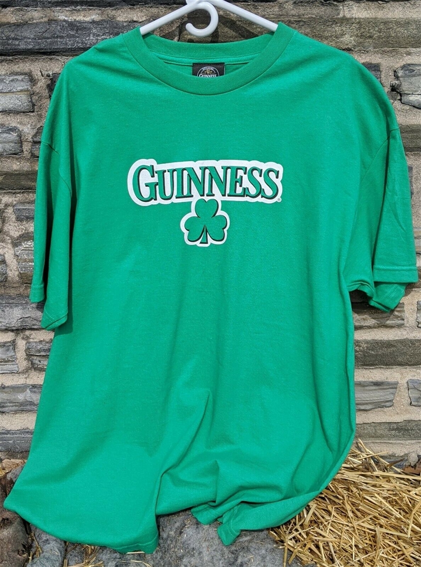 Guinness Beer Brand Irish Shamrock Green Print T Shirt