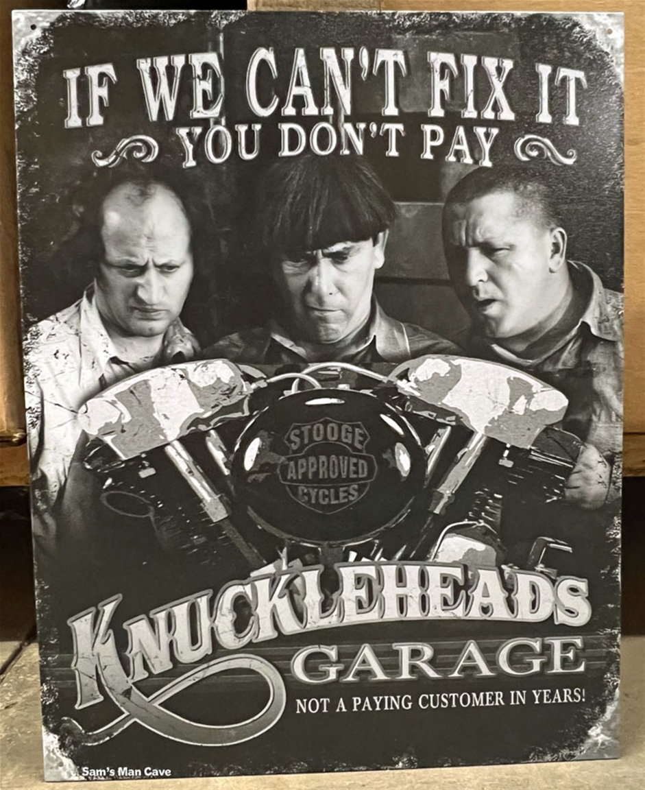 Three Stooges Knucklehead Garage Tin