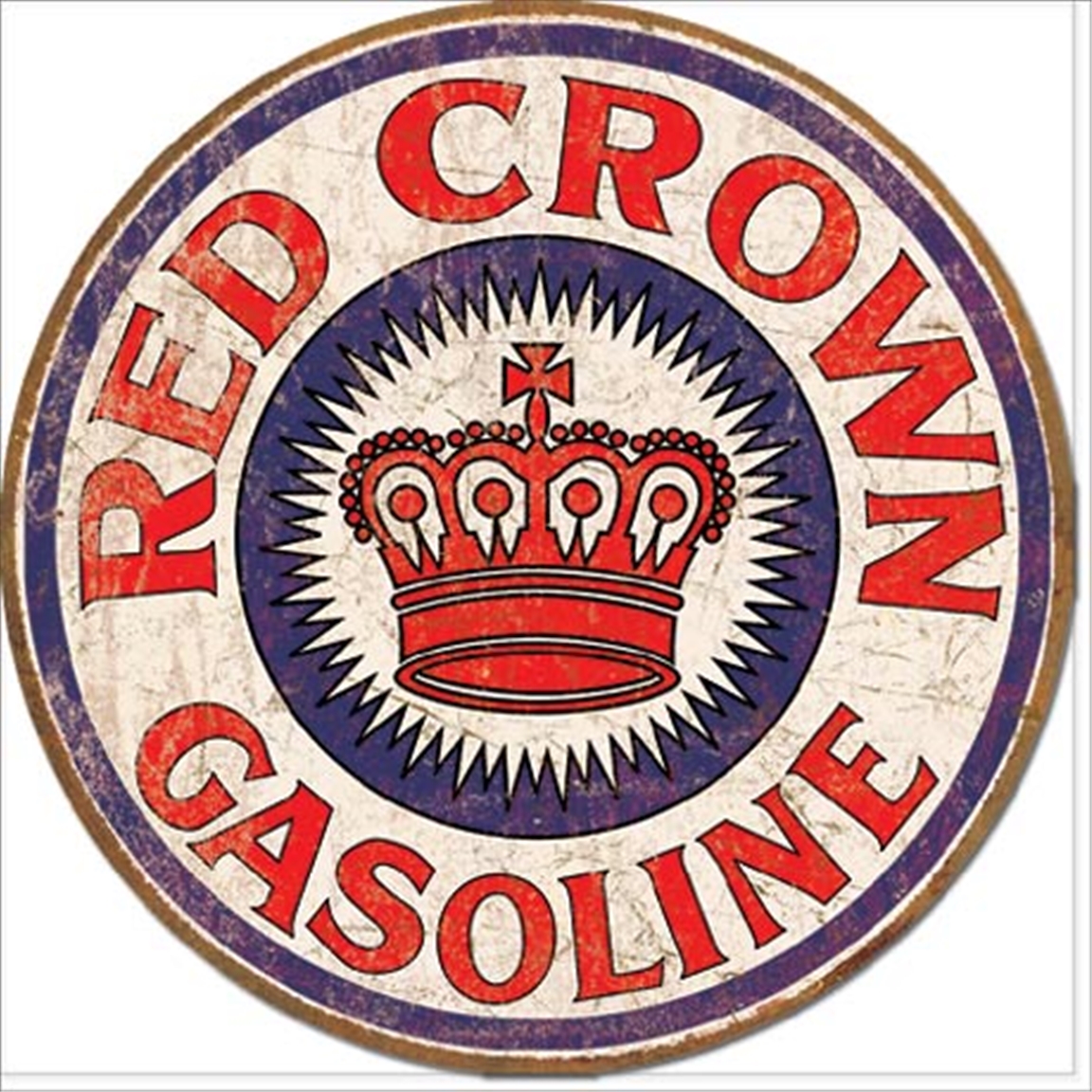 Red Crown Gasoline Round Tin Sign