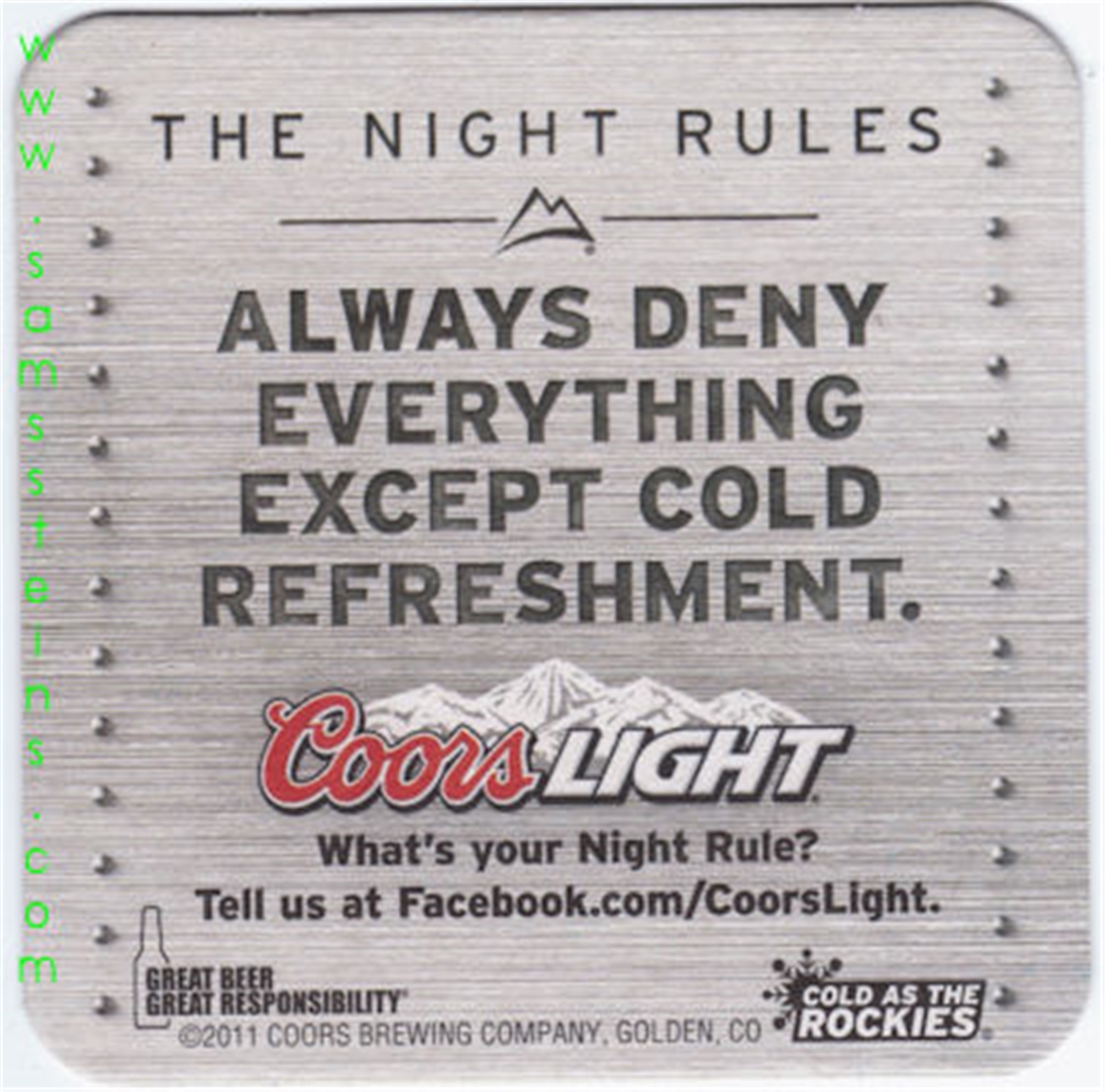 Coors Light Night Rules #1 Beer Coaster