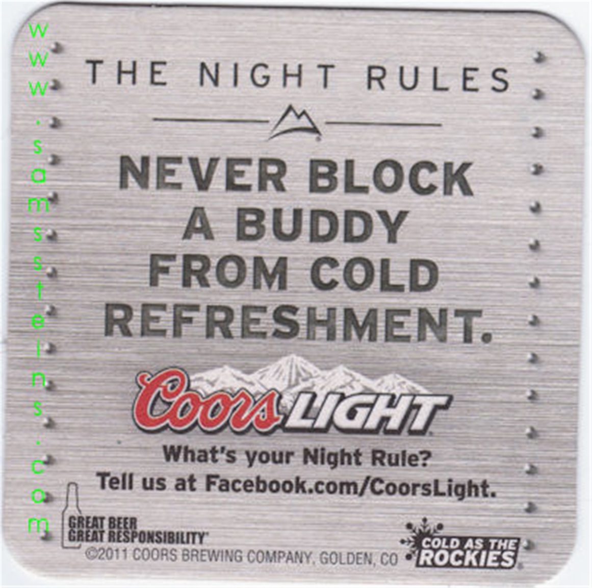 Coors Light Night Rules #2 Beer Coaster