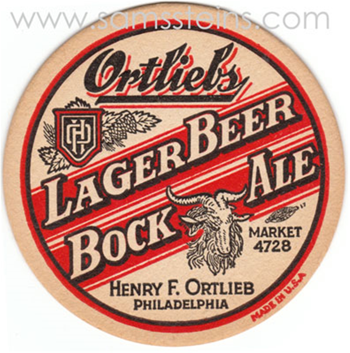 Ortlieb's Lager Beer Bock Ale Beer Coaster