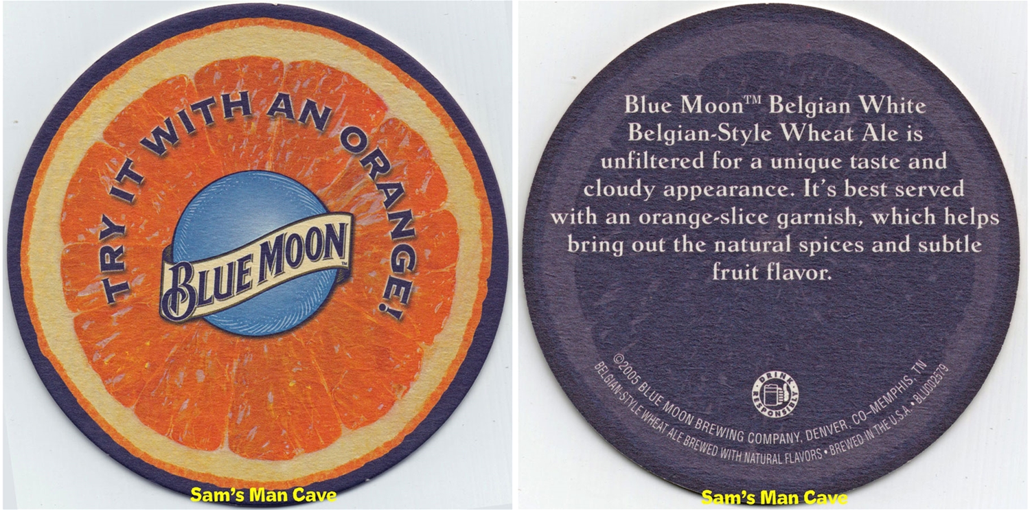 Blue Moon With Orange Beer Coaster