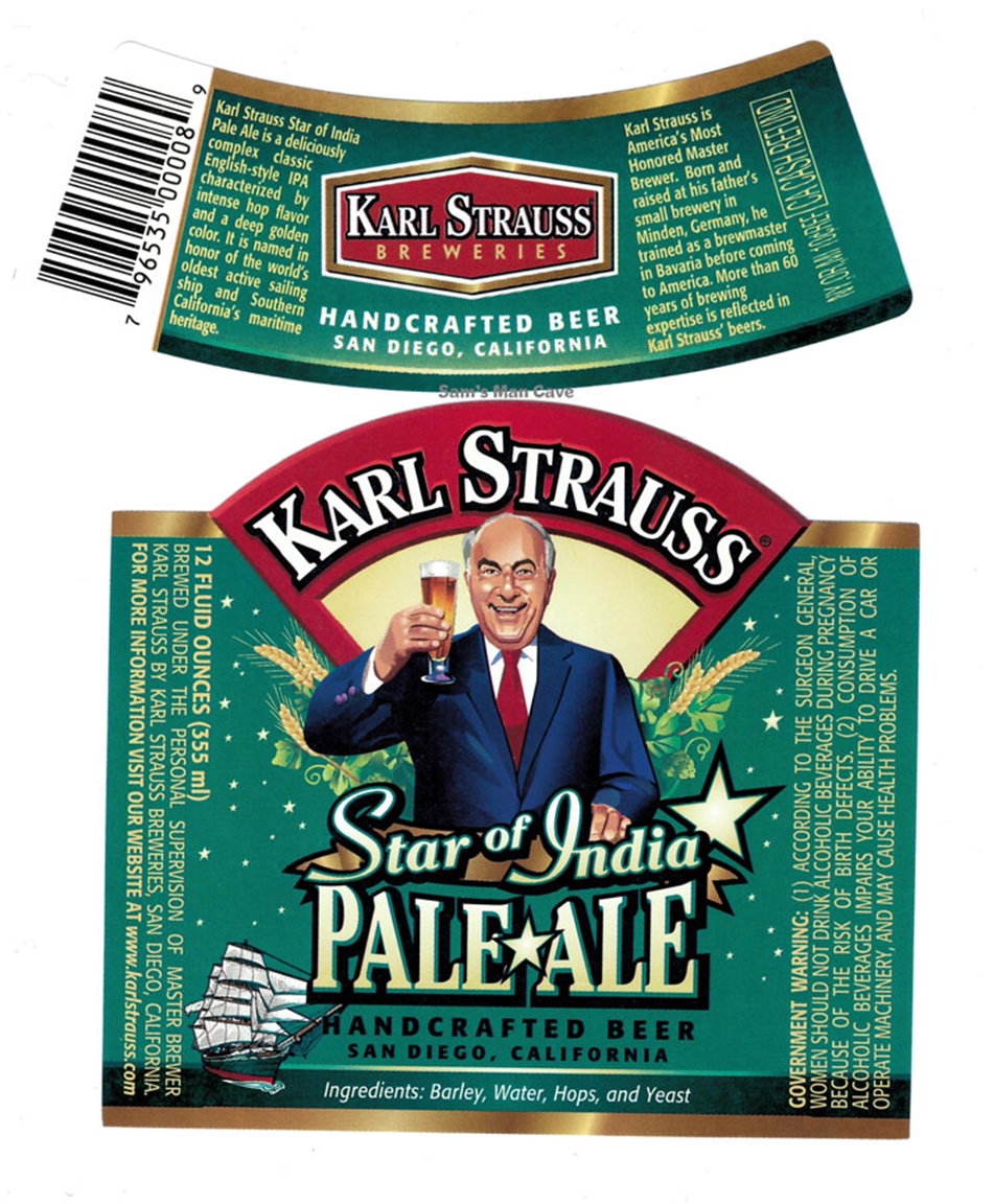 Karl Strauss Star of India Pale Ale Label with neck