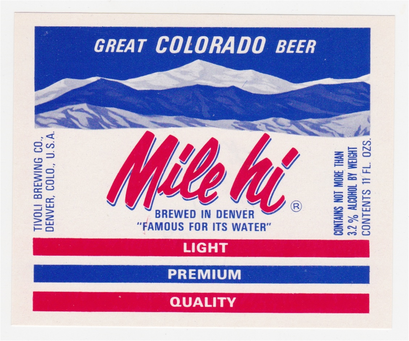 Mile Hi Light Beer Label