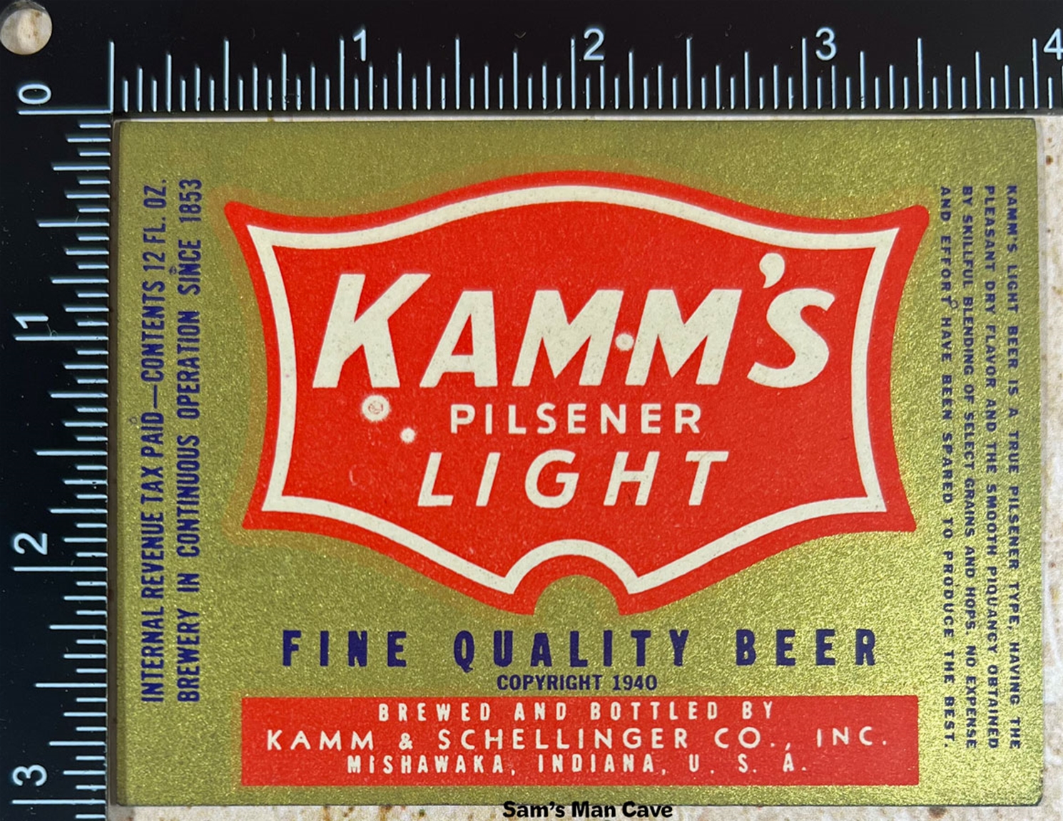 Kamm's Pilsener Light Beer IRTP Label