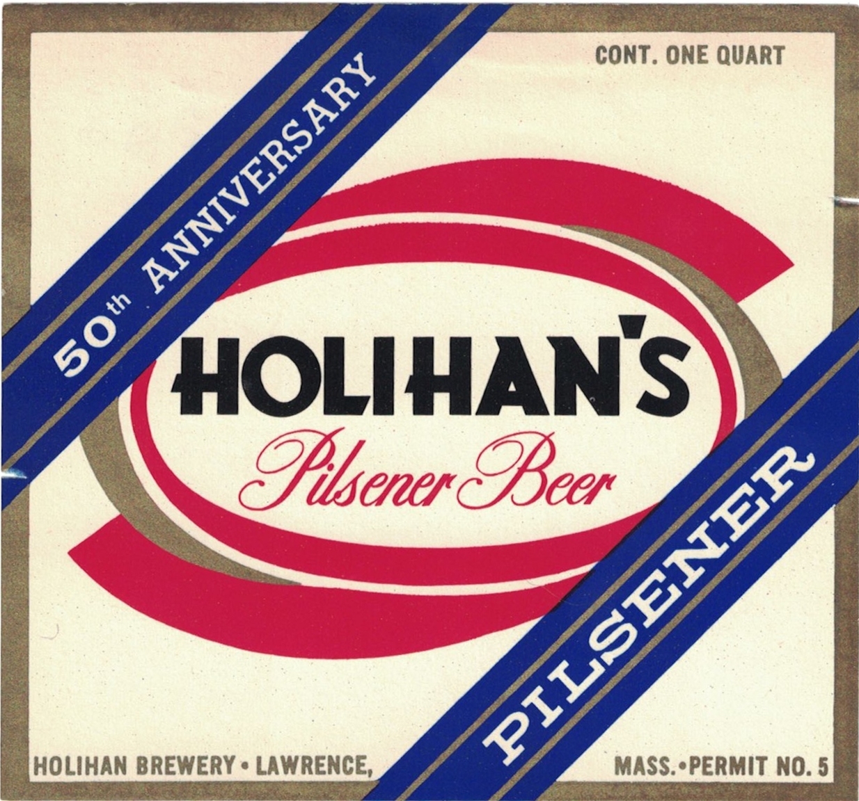 Holihan's Pilsener 50th Anniversary Beer 32 oz Label