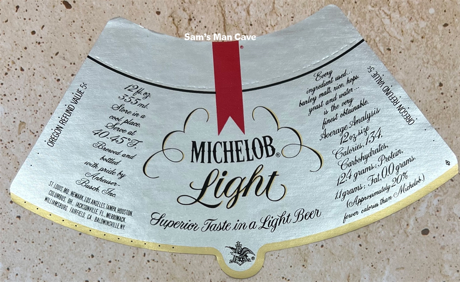 Michelob Light Oregon Refund Beer Label