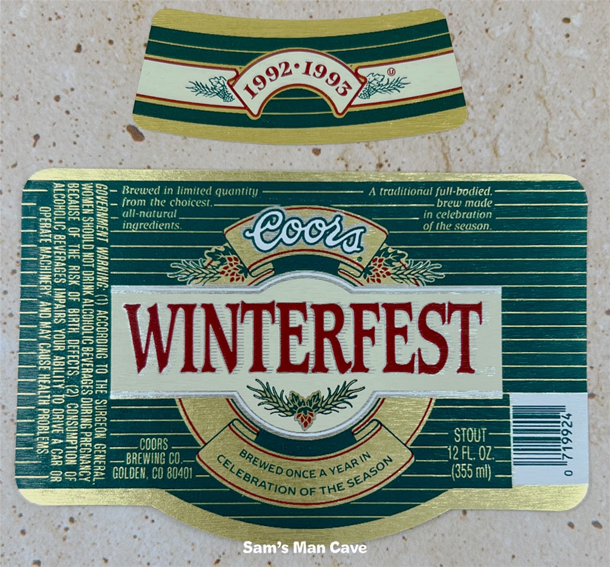 Coors 1992-1993 Winterfest Beer Label with neck