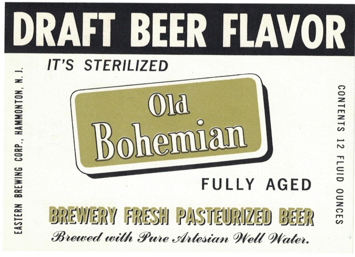 Old Bohemian Brand Draft Beer Flavor Beer Label