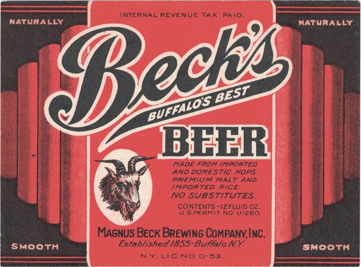 Beck's Buffalo's Best Beer IRTP Label