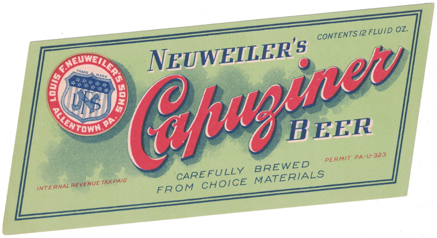 Neuweiler's Capuziner Beer IRTP Label