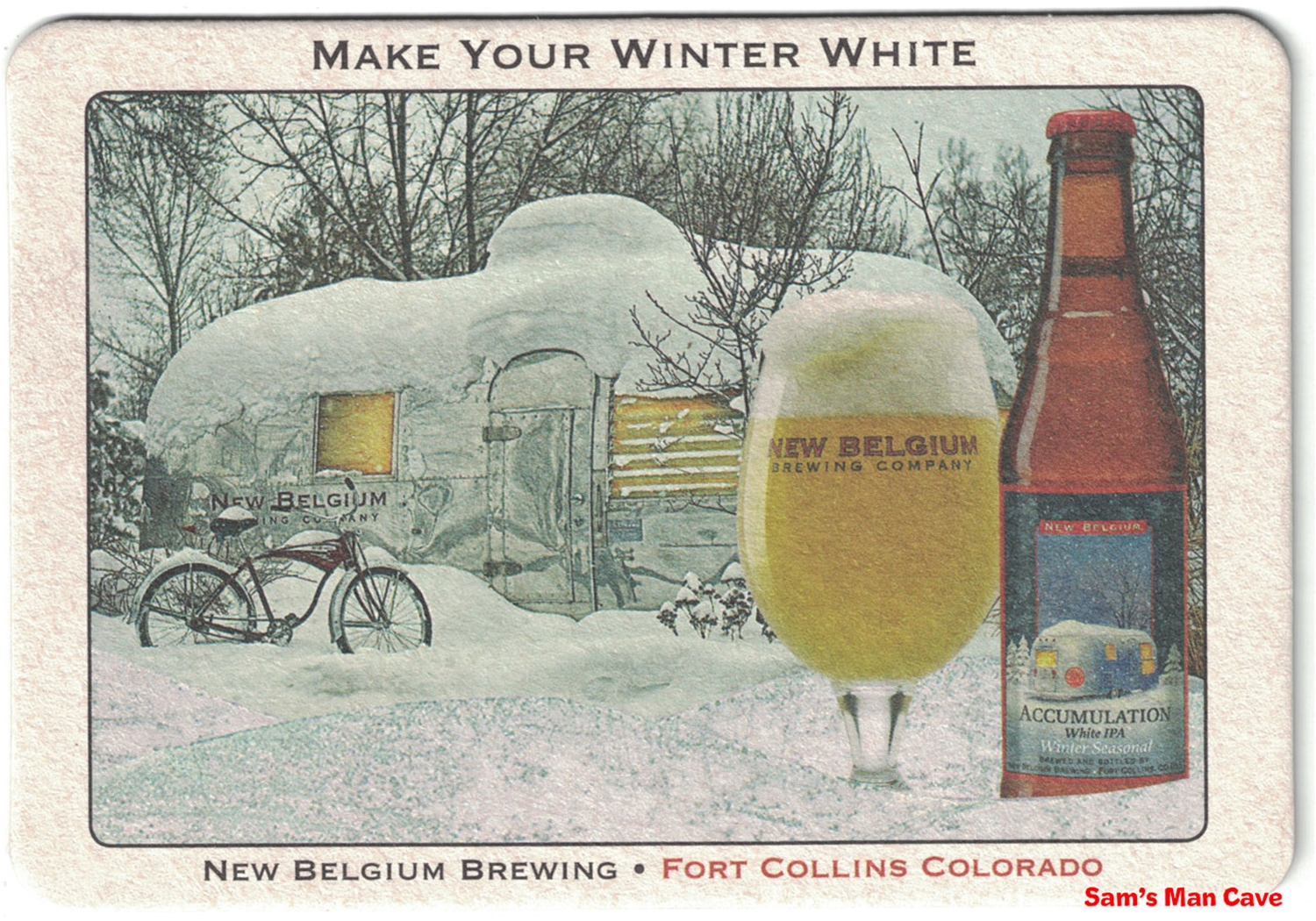 New Belgium Winter White Beer Coaster Postcard