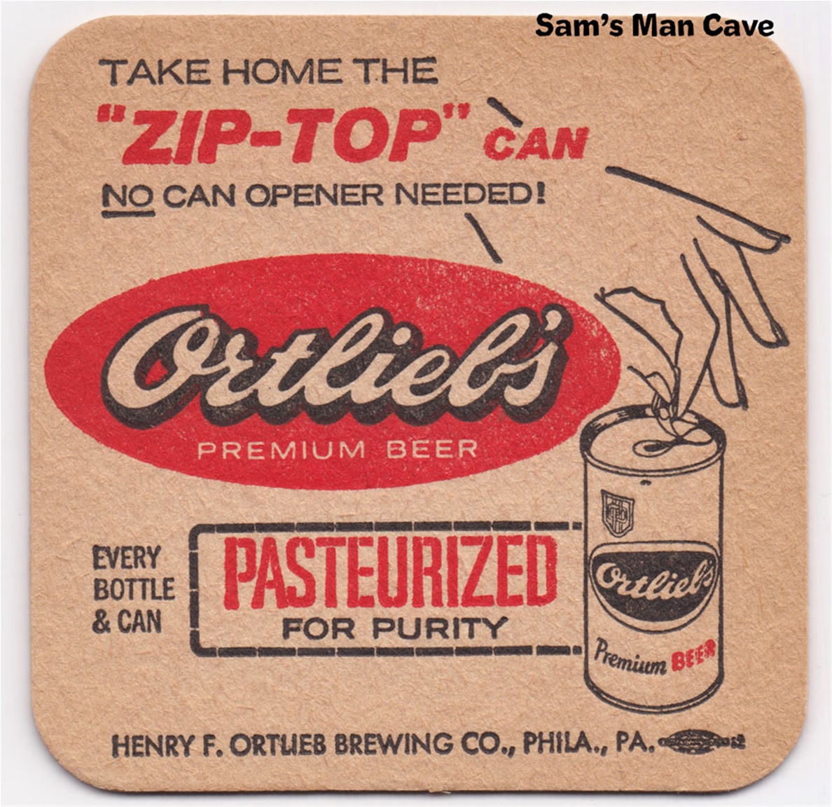 Ortlieb's Zip Top Beer Coaster