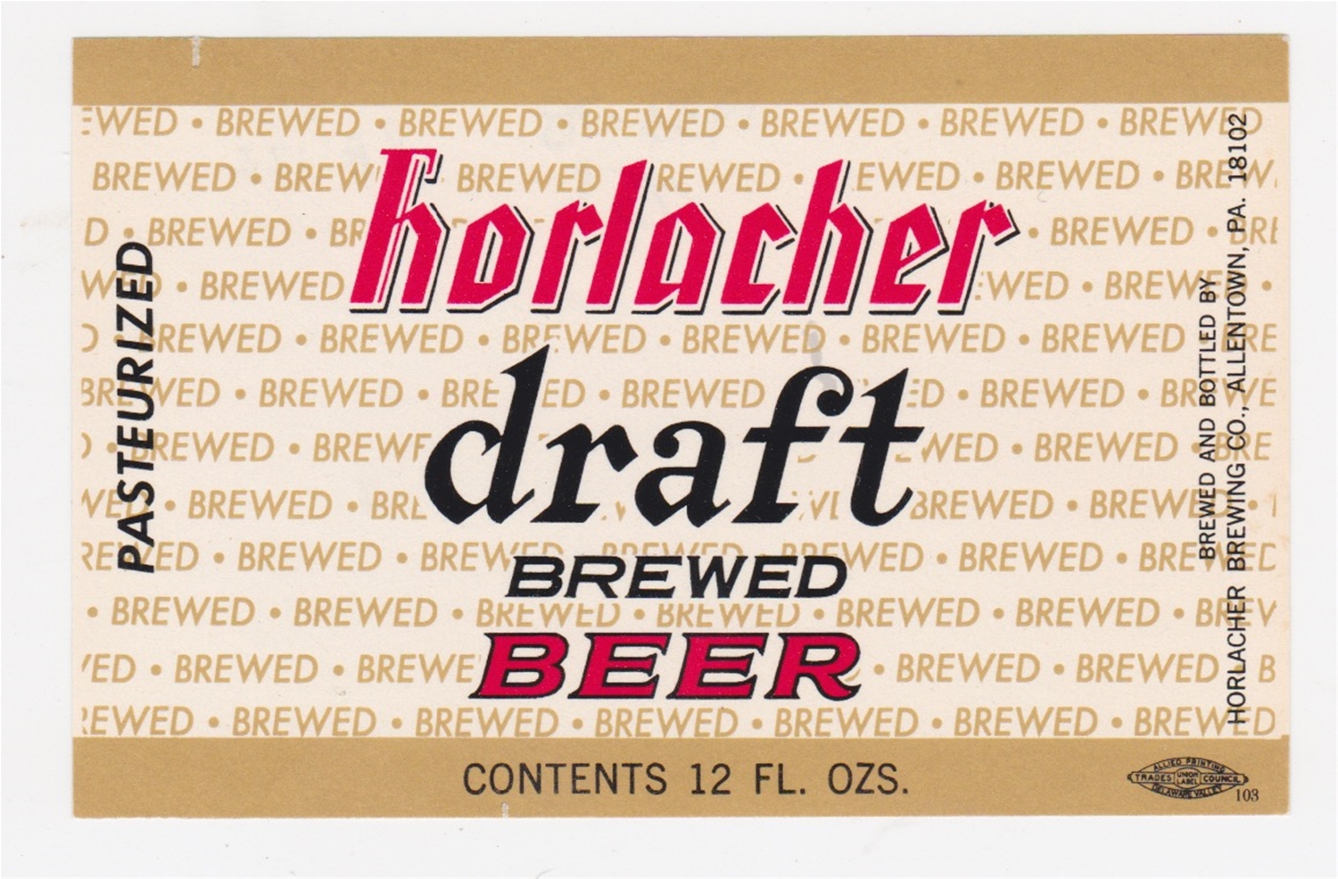 Horlacher Drafter Brewed Beer Label