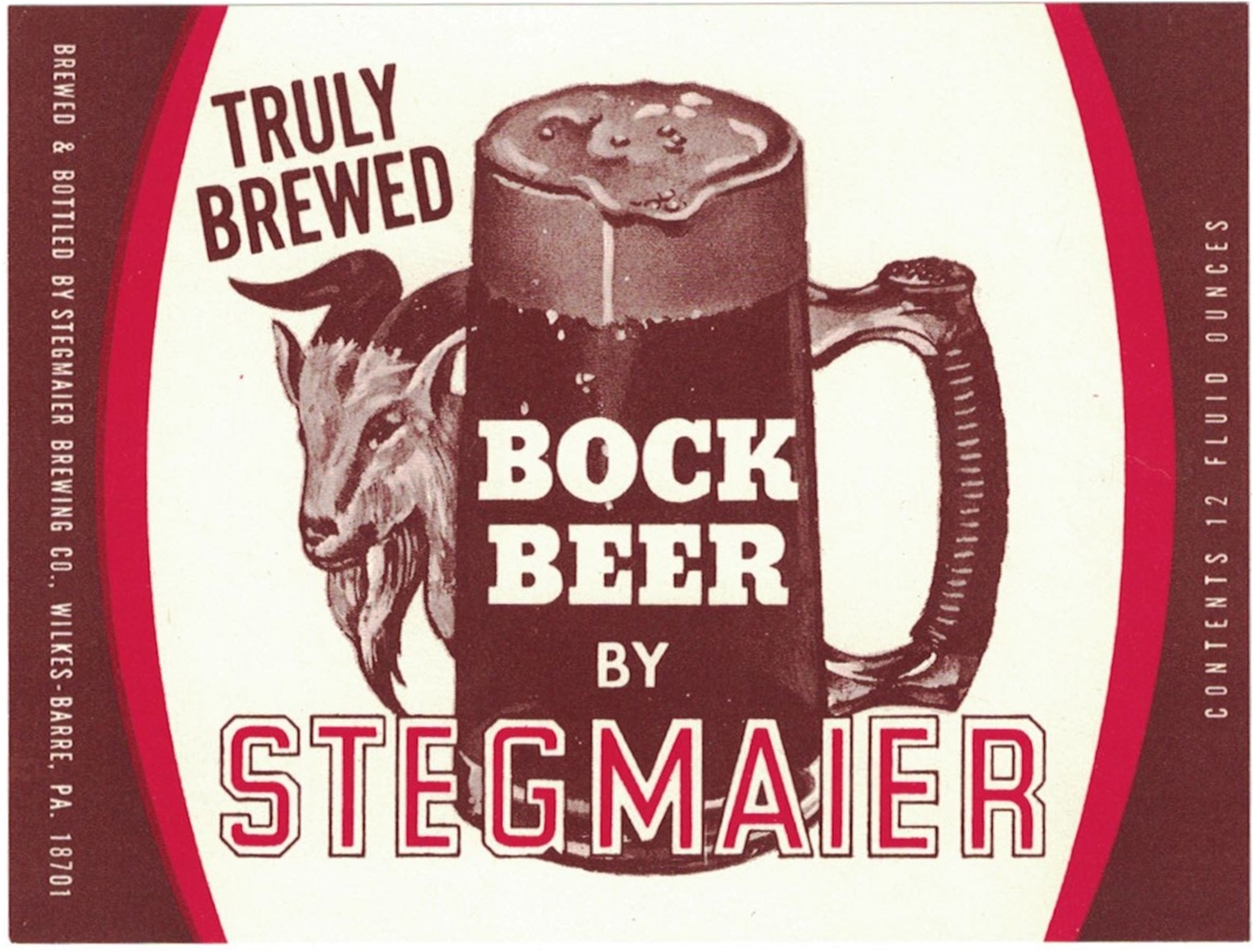 Stegmaier Bock Truly Brewed Beer Label