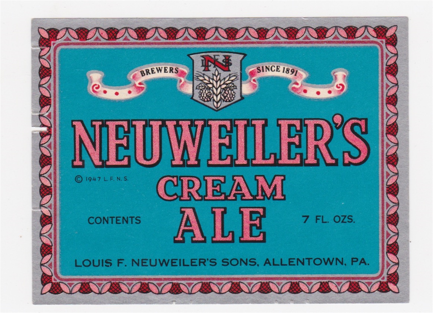 Neuweiler's Cream Ale Beer Label