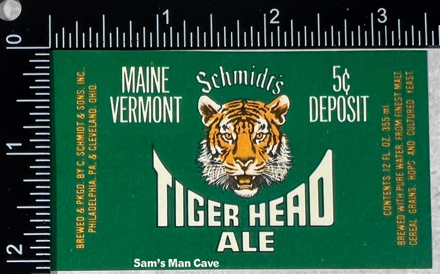 Schmidt's Tiger Head Ale Deposit Beer Label