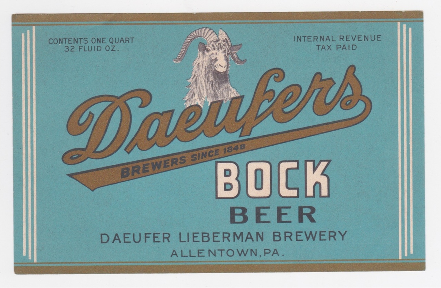 Daeufers Bock 32 oz IRTP Beer Label