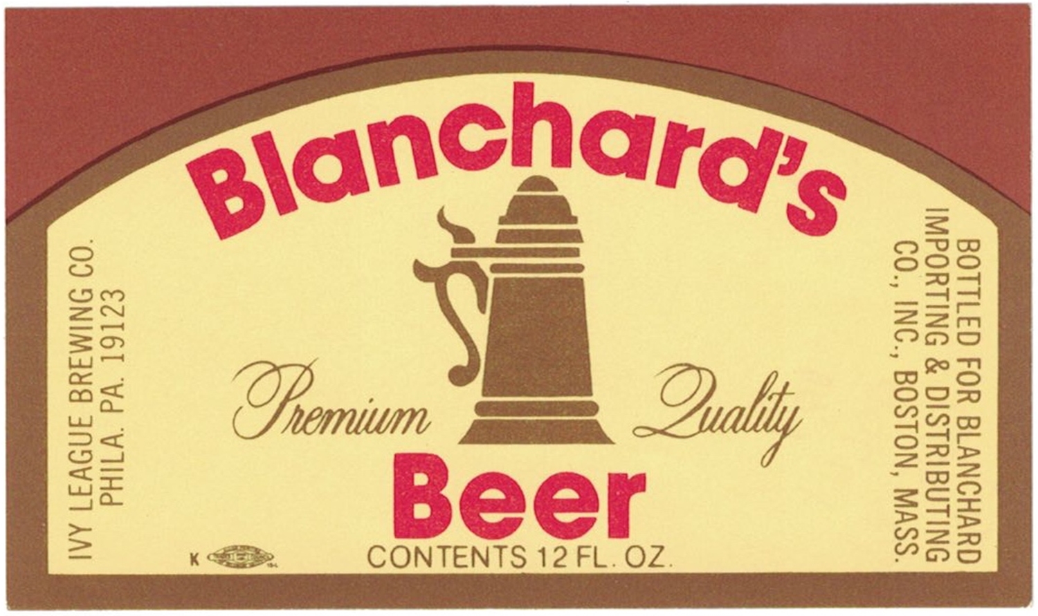 Blanchard's Premium Quality Beer Label